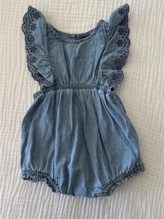 GAP Other - GAP Light Blue Denim Baby Girl Romper with Eyelet Ruffles